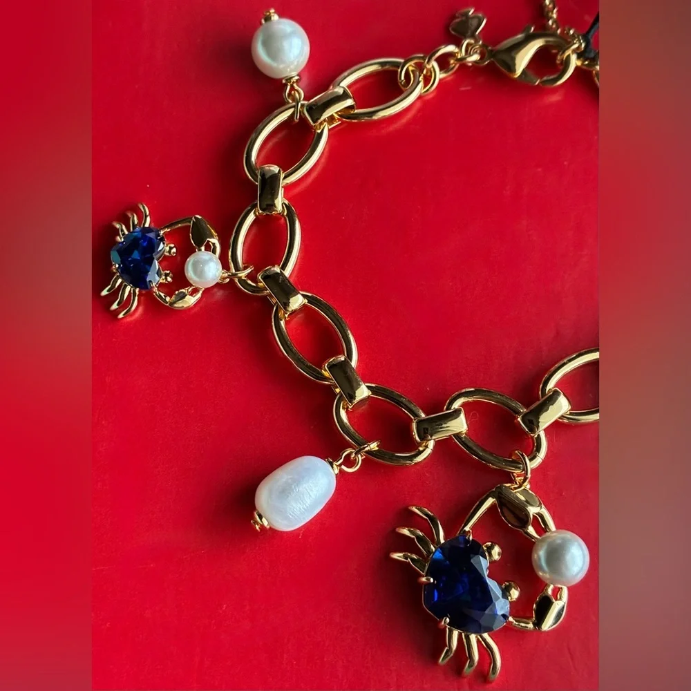 kate spade Gold-Tone Bracelet with Blue Crystal and Pearl Charms - Picture 6 of 13